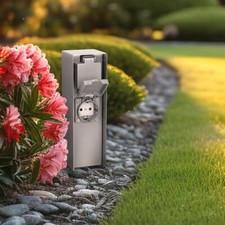 Gartensteckdosensäule für außen IP44 eckig 23cm Steckdose: 2-fach Edelstahl