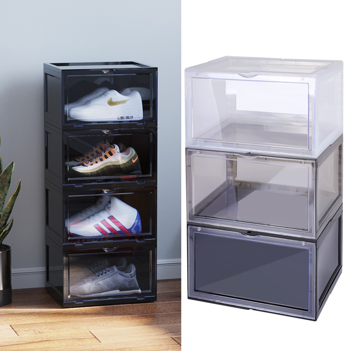 2/20 Clear Shoe Storage Boxes Plastic Stackable Sneaker Holder