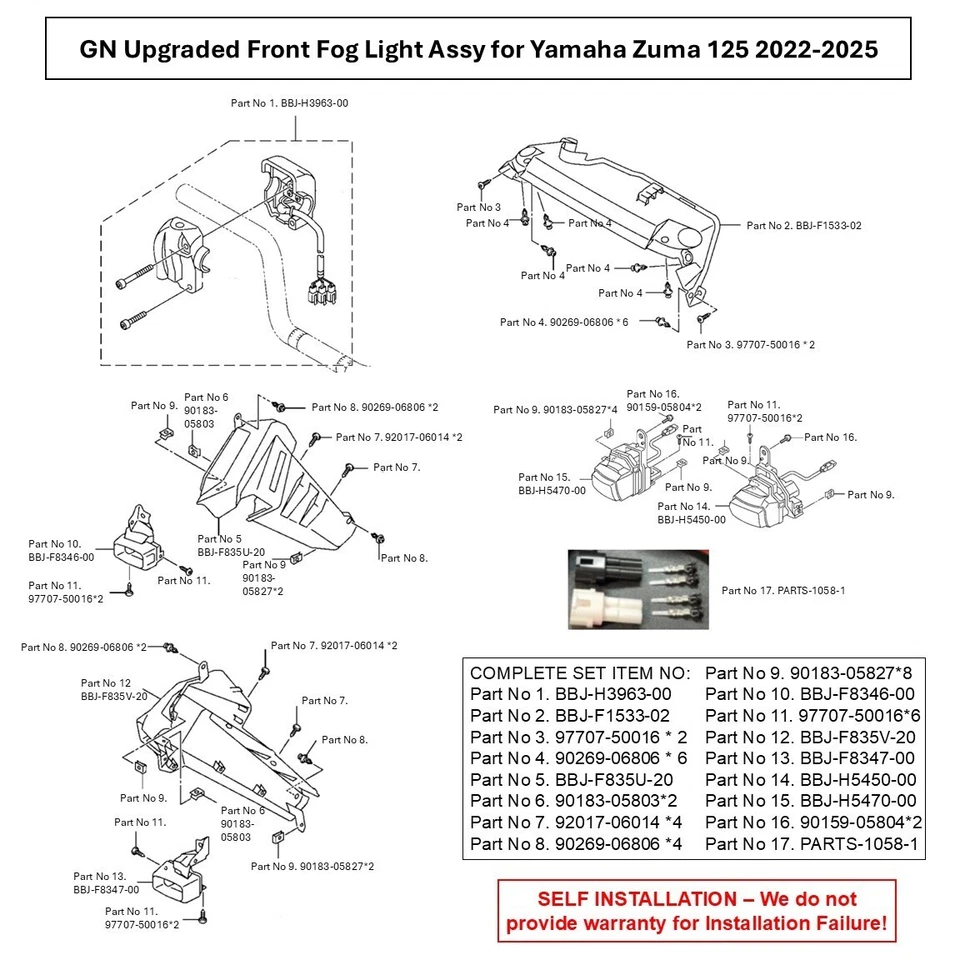 GN Upgraded Front Fog Light Assy for Yamaha Zuma 125 2022-2025 - Image 2 of 4