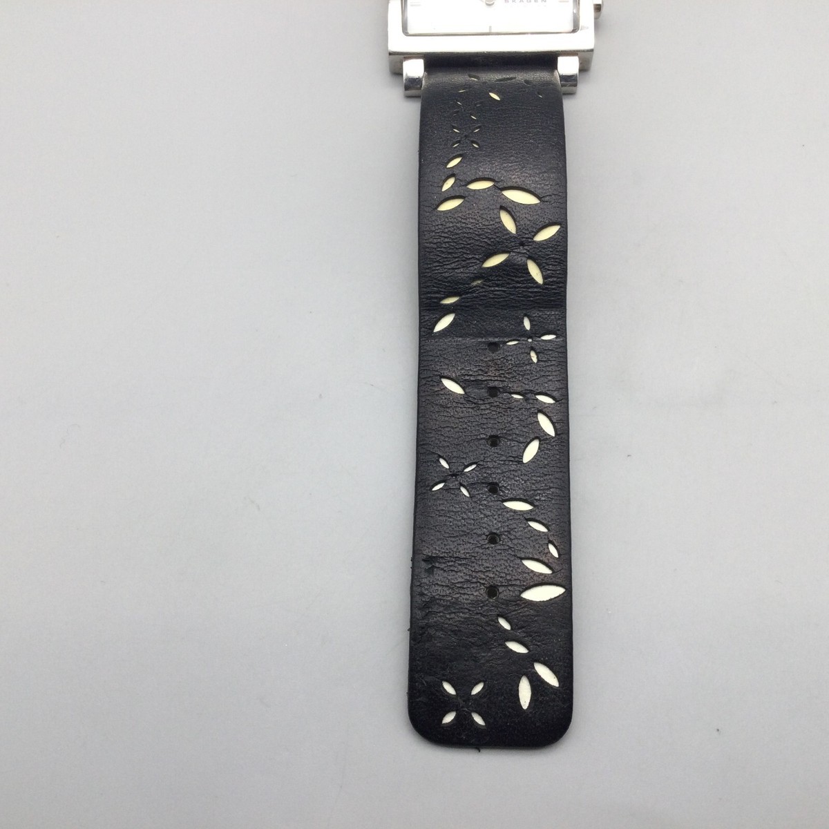 Skagen Watch Women 34mm Silver Tone MOP Dial Black Leather 