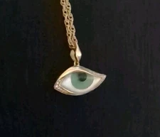 Kabana Mati 14k Yellow Gold Green Chrsoprase Evil Eye Diamond Pendant Necklace