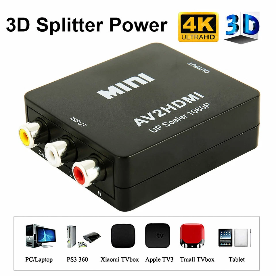 Mini AV to HDMI Video Audio Konverter 1080P 3 RCA CVBS zu HDMI Adapter Converter - Bild 3 von 4