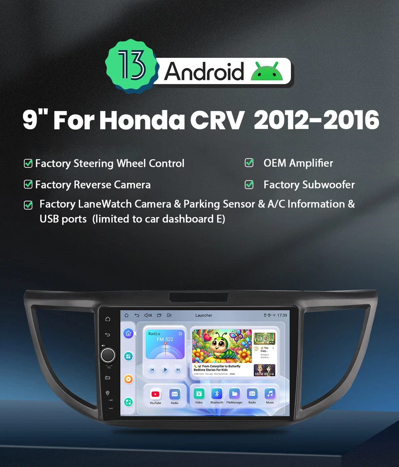 Plug&Play Android Carplay Car Radio 9" Touchscreen for 2012-2016 HONDA CRV CR-V Foto 3 de 4
