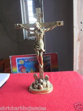 INRI Vintage French Religious Big Brass Catholic Jesus Christ Crucifix Cross