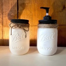 Black and White Farmhouse Style Mason Jars, Soap Dispenser and Toothbrush Holder
