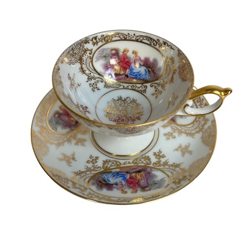 Taza de té y platillo Lefton vintage de 1920 pareja de cortejo taza dorada WK913 - Imagen 10 de 15