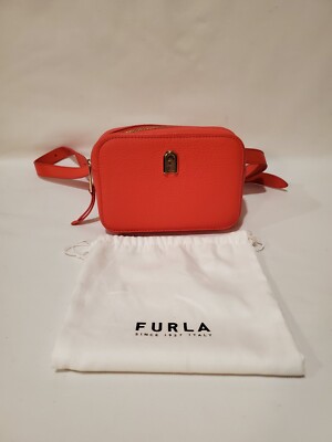 FURLA Body Hip Waist Pouch Belt Bag Red Pebbled Leather With Dust Bag One Size