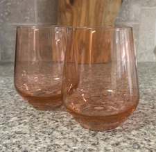 Estella~Rose Tinted~Signed~4¼" Crystal Wine Glasses~Made in Poland~Pair