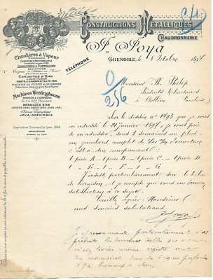 GRENOBLE. RECHNUNG BRIEF VON 1897. J. JOYA, METALLBAUKESSEL 