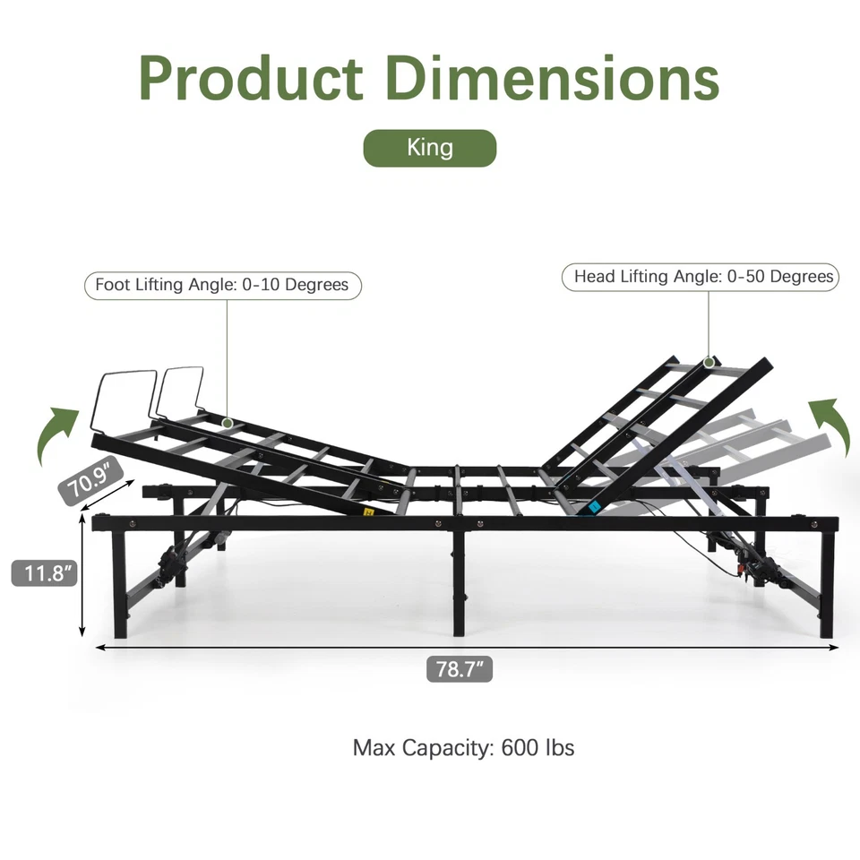 Base de cama ajustable eléctrica de 3 tamaños motor de bajo ruido y control remoto negro Foto 4 de 4