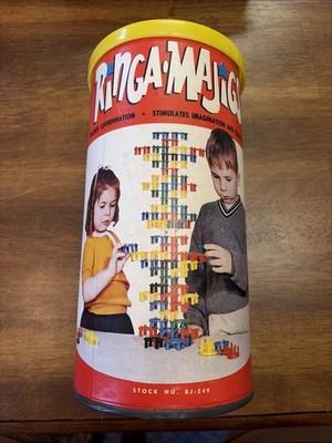 Vintage 1960s Ringa-Majigs Stacking Rings Toy Building Toys 70 Pieces