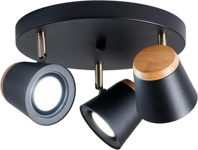 3-Light Ceiling Light,Directional Spotlights,Natural Wood Detail, Farmhouse T...