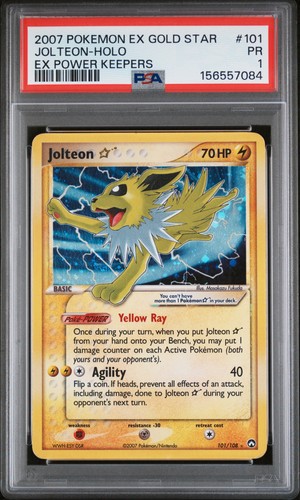 2007 JOLTEON HOLO 101/108 GOLD STAR POWER KEEPERS POKEMON PSA 1
