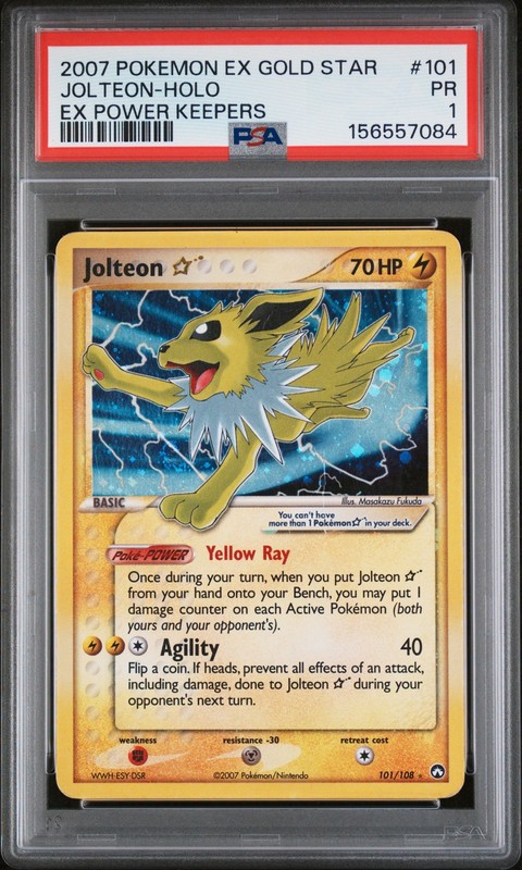 2007 JOLTEON HOLO 101/108 GOLD STAR POWER KEEPERS POKEMON PSA 1