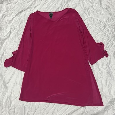 Clara Sun Woo Women s Medium Tunic Pink Solid Side Slit Asymmetrical USA Made