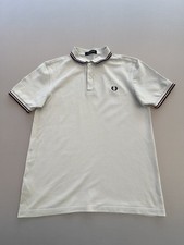 Fred Perry Men's Cotton Polo Shirt Medium, Short Sleeve, White Polo With Trim