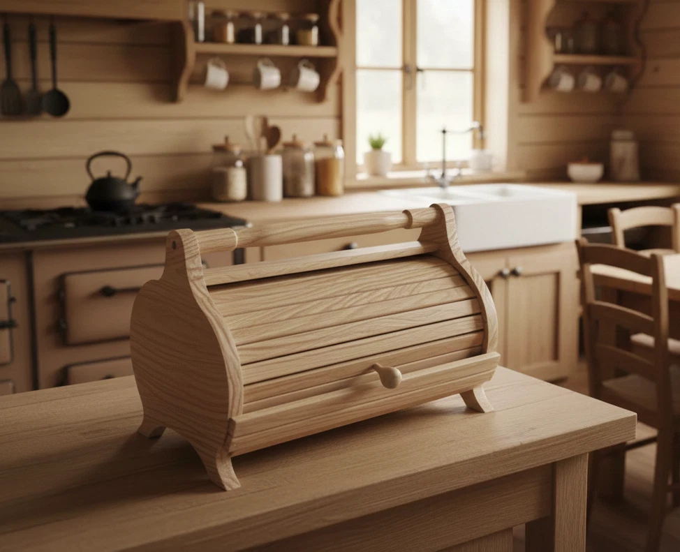 Handmade Wooden Bread Box with Roll Top Lid, Natural Beech Wood Bread Storage
Opens in a new window
