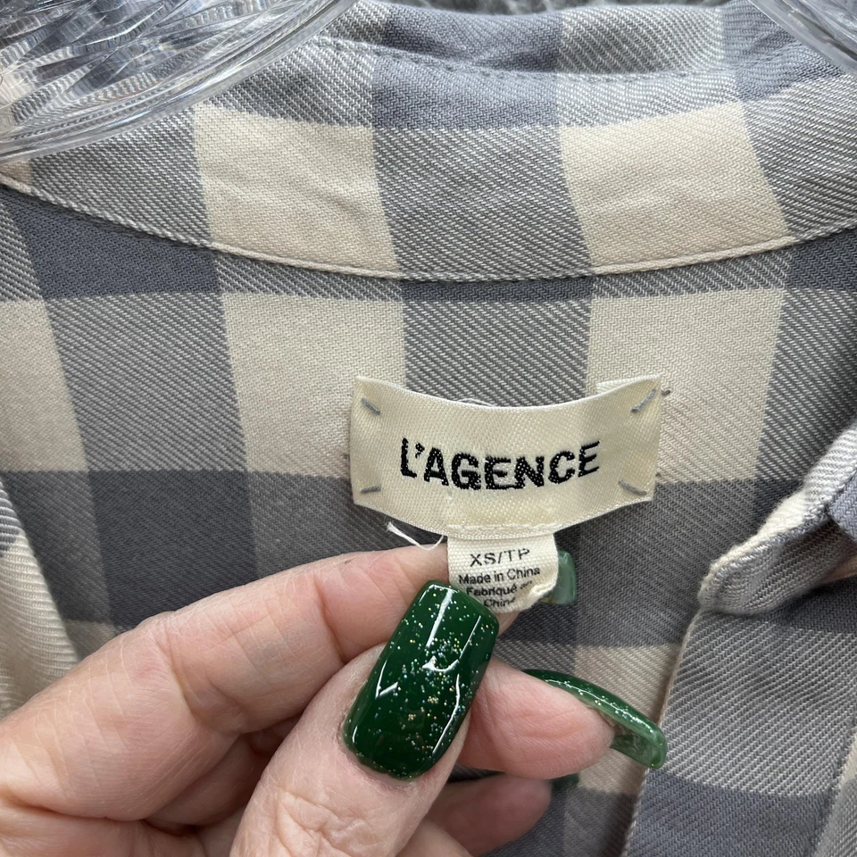 LAGENCE Dress XS Gray Cream Plaid Belted Shirt Dress Long Sleeve Tunic - Image 3 of 4