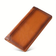 Vintage Men Wallet Genuine Leather Long Slim Bifold Purse Credit Card Holder