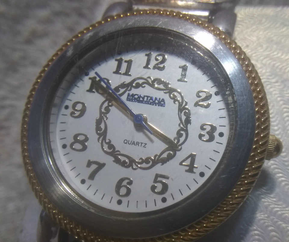 Reloj Montana Plateros Plata Oro Banda de Expansión Esfera Blanca Nuevo Murciélago Excelente Foto 2 de 4