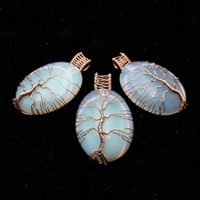 Opalite Tree Pendant Copper Wire Wrap Oval Size 30x40mm Sold per Piece