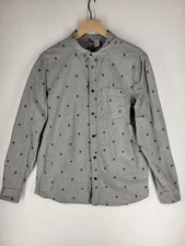 Divided Skull Casual Button Down Shirt Mens L Gray Cotton Long Sleeve Halloween