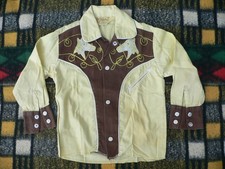 Vintage 1950s Kids J BAR T Western Cowboy Shirt Embroidered Horses Snap Buttons