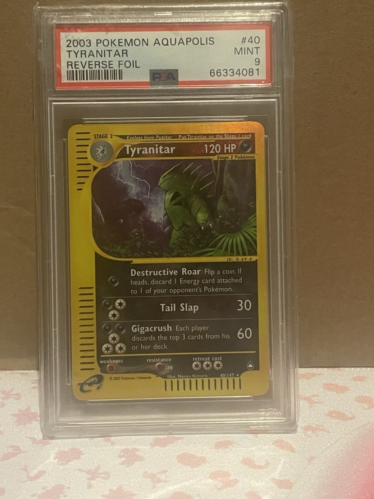 PSA 9 MINT Tyranitar 40/147 Pokemon 2003 Aquapolis Card (Reverse Foil)