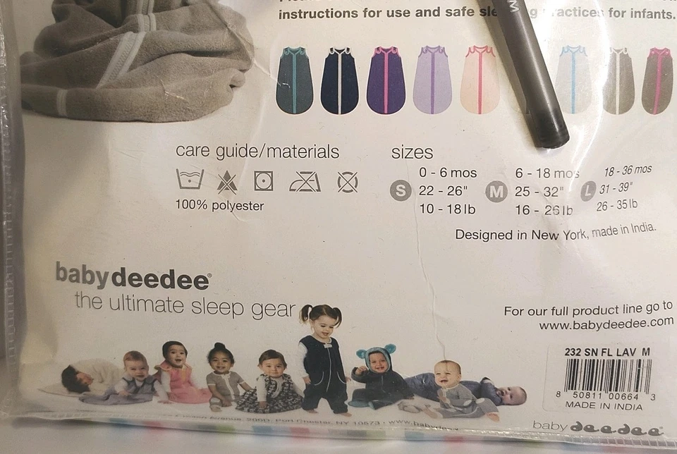 Bebé DD Essentials Nido para Dormir Vellón Talla M 6 a 18 Meses Color Lavanda Nuevo Foto 3 de 4