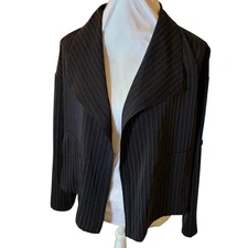 NWT M Max Studio Pinstripe Blazer Jacket Women's Open Front Roll Tab Sleeve