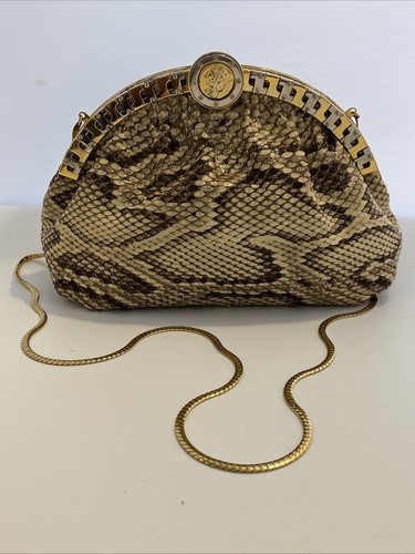 VTG Designer Finesse, La Model 1980s Snakeskin Purse W/ Gold tone Chain EUC