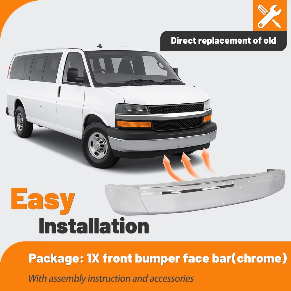 Chrome Front Bumper Face Bar For Chevrolet Express GMC Savana 1500 2500 2003-25 Foto 3 de 4