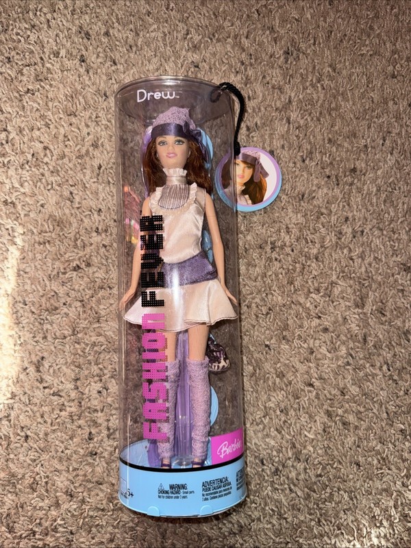 Rare Mattel 2004 FASHION FEVER DREW Barbie Doll Purple Off-White Outfit 
