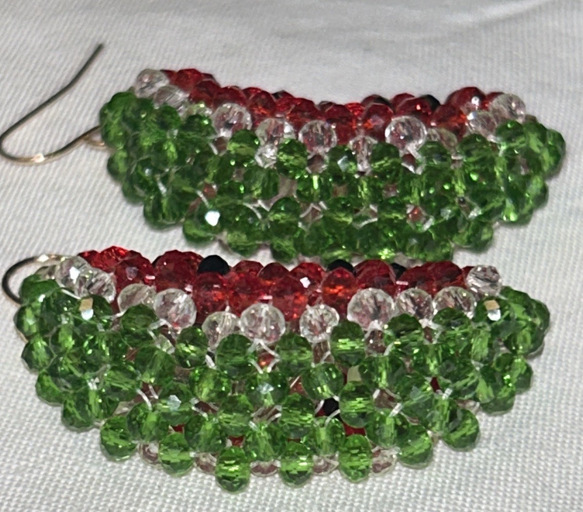 Handmade Crystal Watermelon Slice Dangle Earrings… - image 3