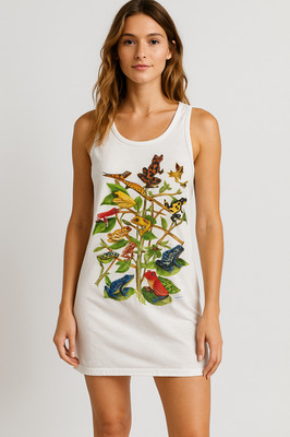 VTG 90s Royce McClure Frog Graphic Tank Dress Extra Long Anvil USA OS Hole READ!