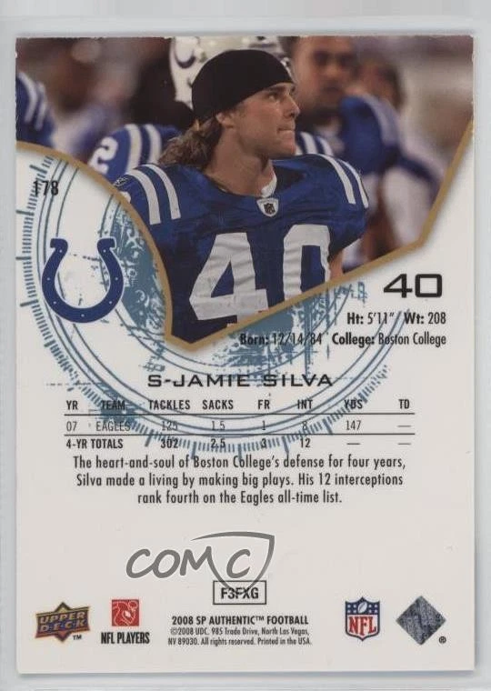 2008 SP Authentic Rookie Authentics /999 Jamie Silva #178 Rookie RC - Image 2 of 2