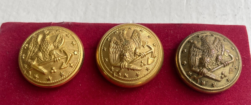 Original 3 Civil War Union Navy Buttons Scovill, R&W Robinson & W.H. Smith Co