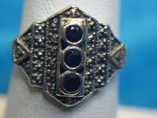 VINTAGE BRAND STERLING SILVER RING WITH BLUE STONES AND MARCASITES - NICE-SZ. 7