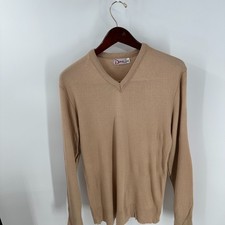 Vintage Dave Acrylic Modern V-Neck USA Made Knit Pullover Sweater Beige Size XL
