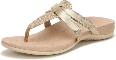 Vionic Rest Karley Zehenstegsandale Riemchen Flats Gold Größe UK 6,5 EU 40 NEU