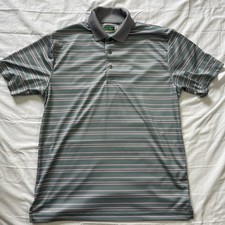 Ben Hogan Performance Polo Shirt Short Sleeve Grey Green  White Stripe Size M