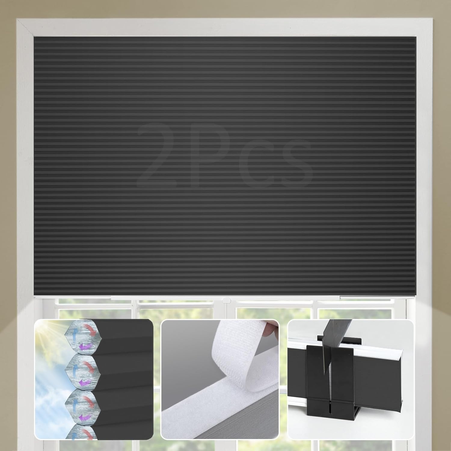 No Tools No Drill Blinds 29" W(19"-29") X 64" H, Black
