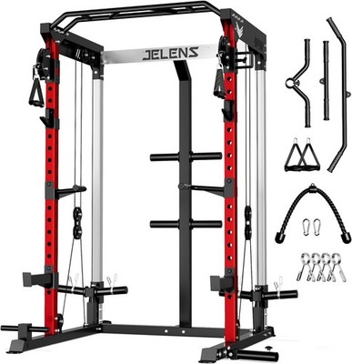 Power Rack Cage, Weight Rack with Dual Pulley Cable Crossover Machine,Multi-Func