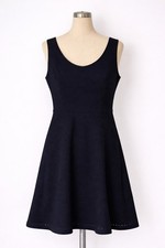 Ann Taylor LOFT Eyelet Dress 6 Navy Fit Flare Sleeveless Lined