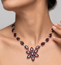 925 Sterling Silver Red Garnet Gemstone Handmade Jewelry Necklace Size-18"