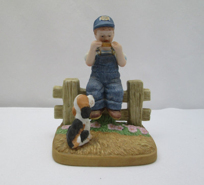 Vintage 1983  Little Farmers  Figurine   Boy with Dog & Harmonica   D. Jacobs