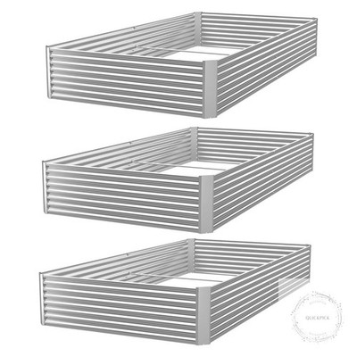 3 Pack Corrugated Galvanized Steel Raised Garden Bed Outdoor, Metal Above Ground
