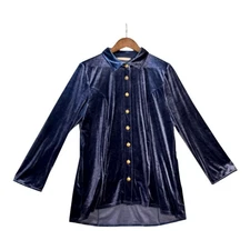 Soft Surroundings Enchanted Velvet Shirt L Navy Button Down Luxe Holiday Party