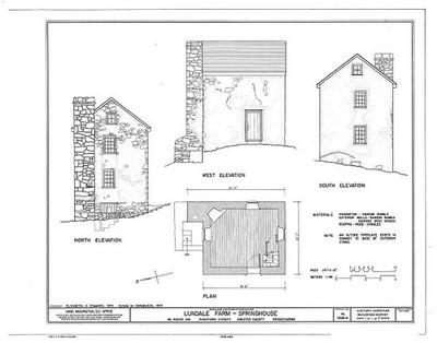 North, west, and south elevations; plan - Lundale Farm, Springhouse, State