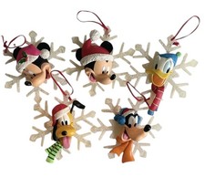 RARE DISNEY Christmas Sparkle Snowflake Ornaments Mickey And Friends Set of 5